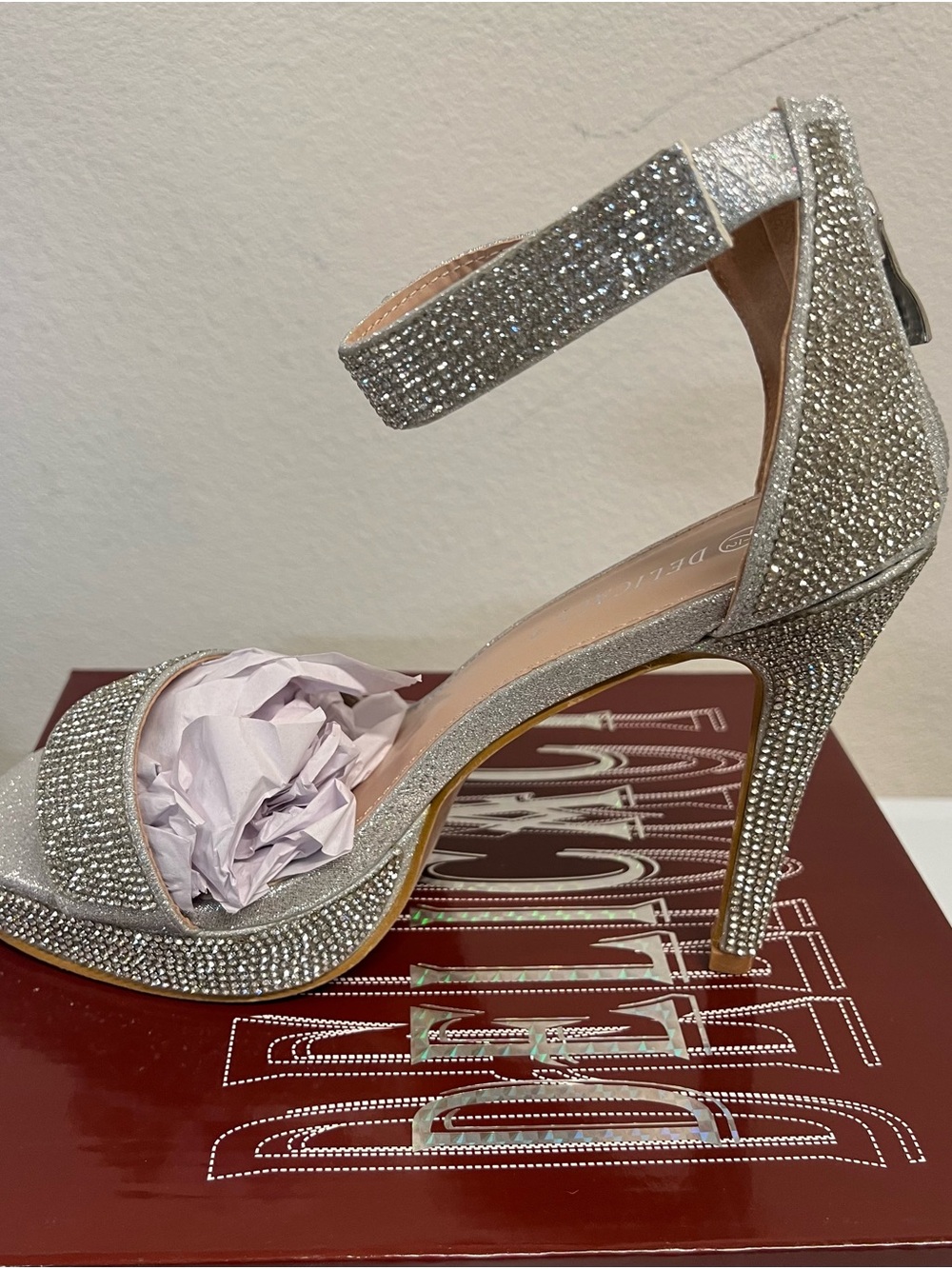 Sparkling Silver Rhinestone Ankle-Strap High Heel Sandals